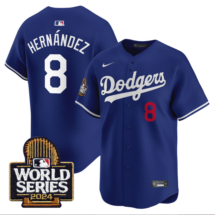 Men MLB Los Angeles Dodgers #8 Hernandez blue 2024 World Series Champions Patch Limited Jersey20241105 style 4->los angeles dodgers->MLB Jersey